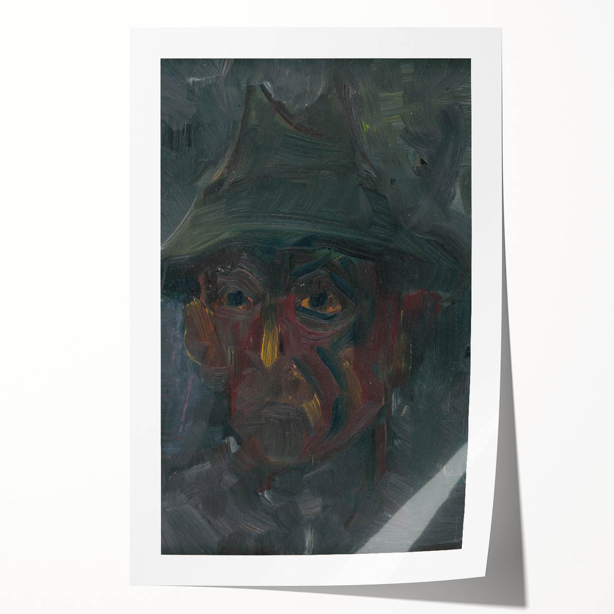 Head of a Man in a Hat - Dark Expressionist Wall Art
