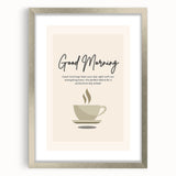 Textured abstract art print in earthy tones on a framed silver mat, suitable for bedroom wall decor.