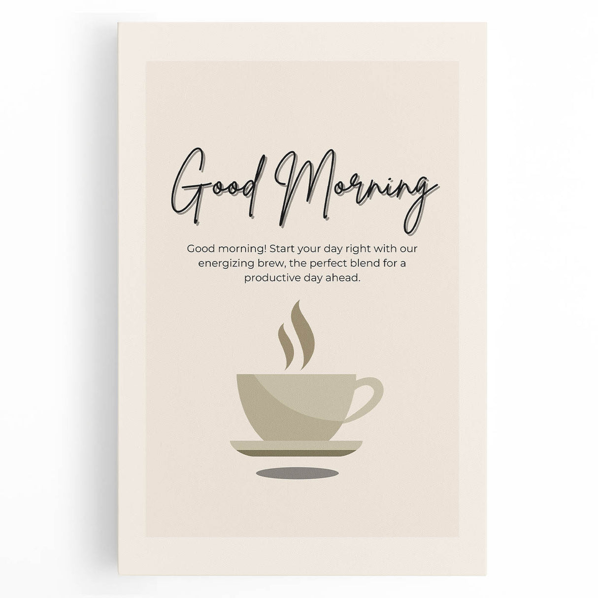 Black and white stretched canvas featuring a minimalist coffee cup design, ideal for kitchen wall art.