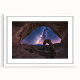 Landscape artwork showcasing vibrant canyons in rich earth tones, framed with a white mat for a modern look, perfect for enhancing home decor aesthetics.