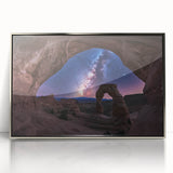 Framed acrylic artwork depicting a stunning landscape of canyons in silver tones, showcasing intricate details and vibrant colors, perfect for modern home decor.