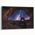 Framed landscape canvas art depicting stunning canyons in warm earth tones, featuring a sleek black frame, perfect for enhancing home decor and adding a touch of nature.