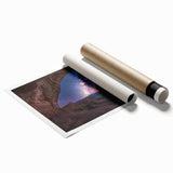 Vibrant landscape canyons rolled print showcasing rich orange and brown hues, perfect for home decor, packaged securely in a protective cardboard tube.