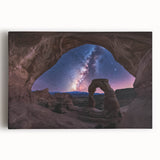 Stretched canvas artwork depicting a vibrant landscape of canyons in warm hues, ideal for home decor, adding a touch of nature-inspired beauty to any room.