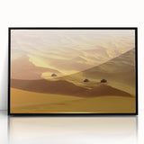 Framed acrylic artwork showcasing a stunning desert landscape in vibrant colors, featuring a black frame that enhances the scene's depth. Ideal for home decor.