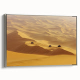 Framed canvas artwork depicting a stunning desert landscape with vibrant colors and intricate details, showcased in an elegant silver frame, ideal for home decor.