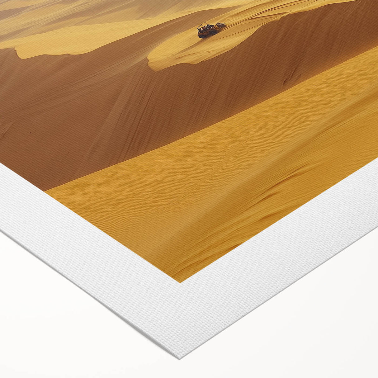 Vibrant rolled canvas showcasing a stunning desert landscape with warm hues of orange and gold, meticulously packaged in a durable cardboard tube for easy transport. This artwork captures the serene beauty of arid terrain, making it a perfect addition to home decor.
