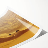 Desert landscape rolled print showcasing warm hues of orange and brown with striking cactus silhouettes, elegantly packaged in a protective tube for delivery.
