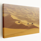 Desert landscape canvas art showcasing warm hues of orange and yellow, depicting a serene sunset over dunes, perfect for home decor enhancement.