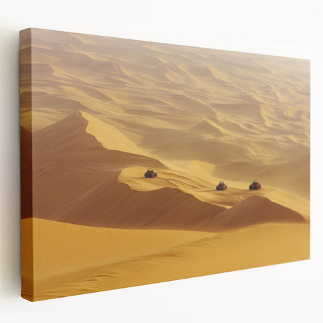 Desert landscape canvas art showcasing warm hues of orange and yellow, depicting a serene sunset over dunes, perfect for home decor enhancement.