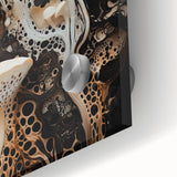 Large abstract wall art in muted earth tones on acrylic glass, ideal for dining room art in a mid-century modernist style.