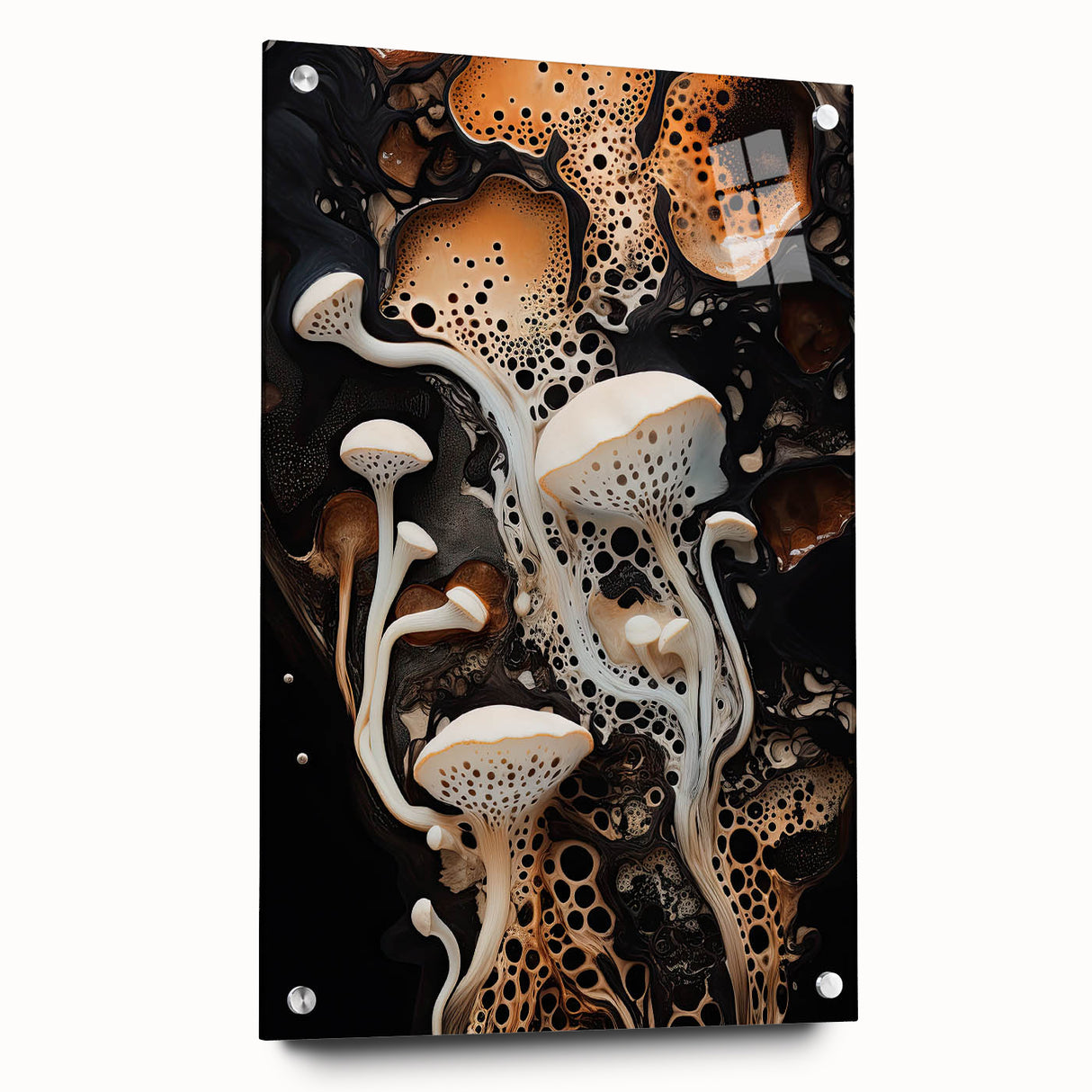 Large abstract wall art on acrylic glass featuring swirls of blue and gray, ideal for modern bedroom or dining room decor.