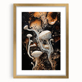 Extra large abstract art print with textured design in gold and white tones, framed in gold, ideal for living room decor.