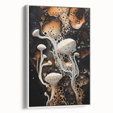 Vintage poster art of colorful natural elements on a large framed canvas, suited for living room decor.