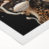 Art deco poster featuring geometric shapes in gold and navy blue on a rolled canvas, ideal for dining room decor.