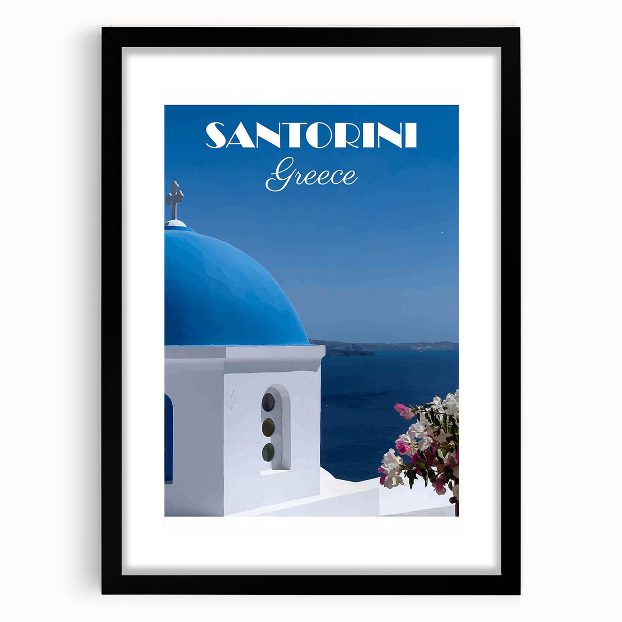 Vintage Santorini Travel Poster - Greece Retro Art Print