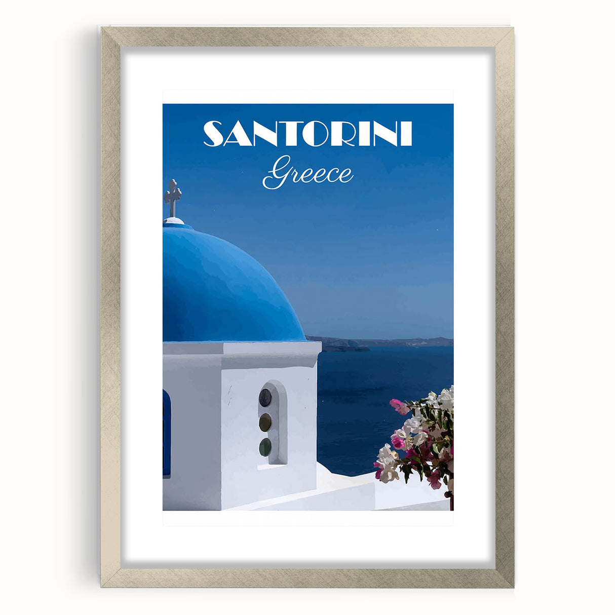 Vintage Santorini Travel Poster - Greece Retro Art Print
