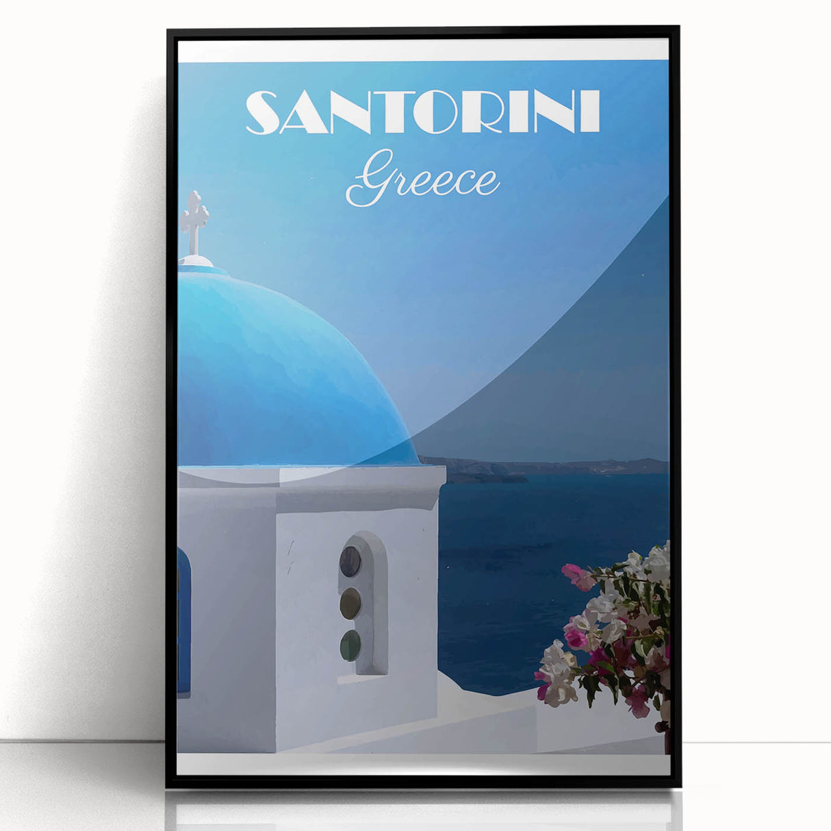Vintage Santorini Travel Poster - Greece Retro Art Print