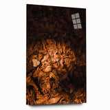 Large abstract wall art in autumn hues on acrylic glass, suitable for bedroom or dining room decor.