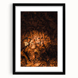 Extra large abstract art print featuring vibrant autumn colors on a textured canvas, framed in black.