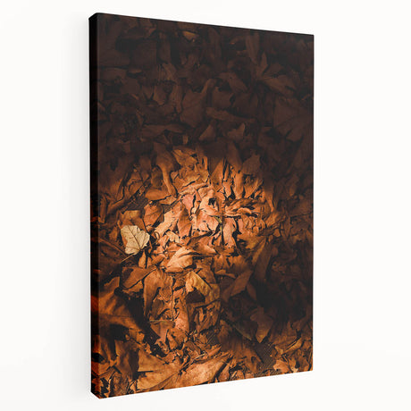 Abstract depiction of autumn in muted orange and brown hues on a large stretched canvas, ideal for kitchen wall art.