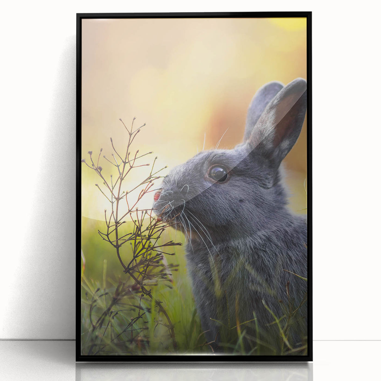Large abstract wall art depicting spring-themed colors on a black framed acrylic, suitable for modern living room decor.