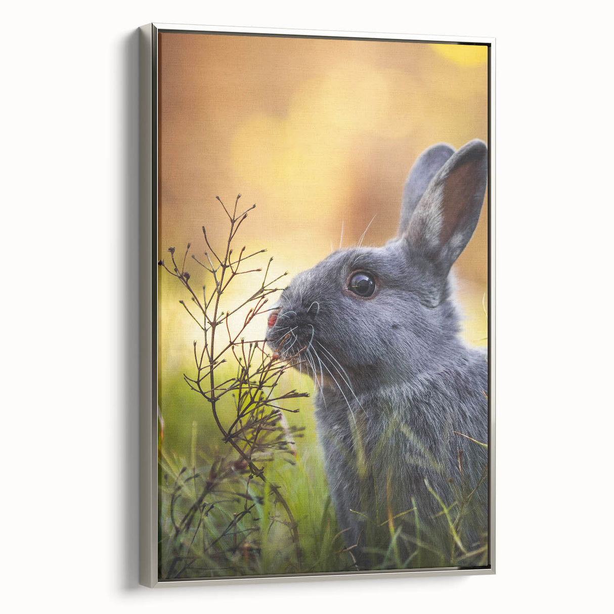 Landscape art painting of spring season on framed canvas, featuring colorful trees and a black border.