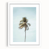 Abstract art print featuring swirling blue and white patterns, framed in white.