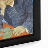 Close-up of a textured, extra-large framed canvas depicting a colorful abstract design, ideal for living room decor.