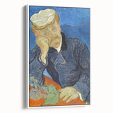 Vintage poster art of Van Gogh on a framed canvas, featuring colorful art on black background, ideal for living room decor.