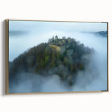 Framed canvas artwork depicting a majestic castle landscape, featuring intricate details and a luxurious gold frame, perfect for enhancing home decor.