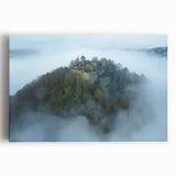 Stretched canvas artwork depicting a majestic castle landscape scene, featuring vibrant colors and intricate details, perfect for home décor enthusiasts and art lovers.