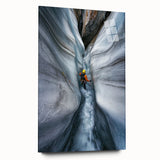 Acrylic glass artwork depicting a stunning cave landscape, showcasing intricate details and vibrant colors, viewed from a side angle to highlight depth and texture.