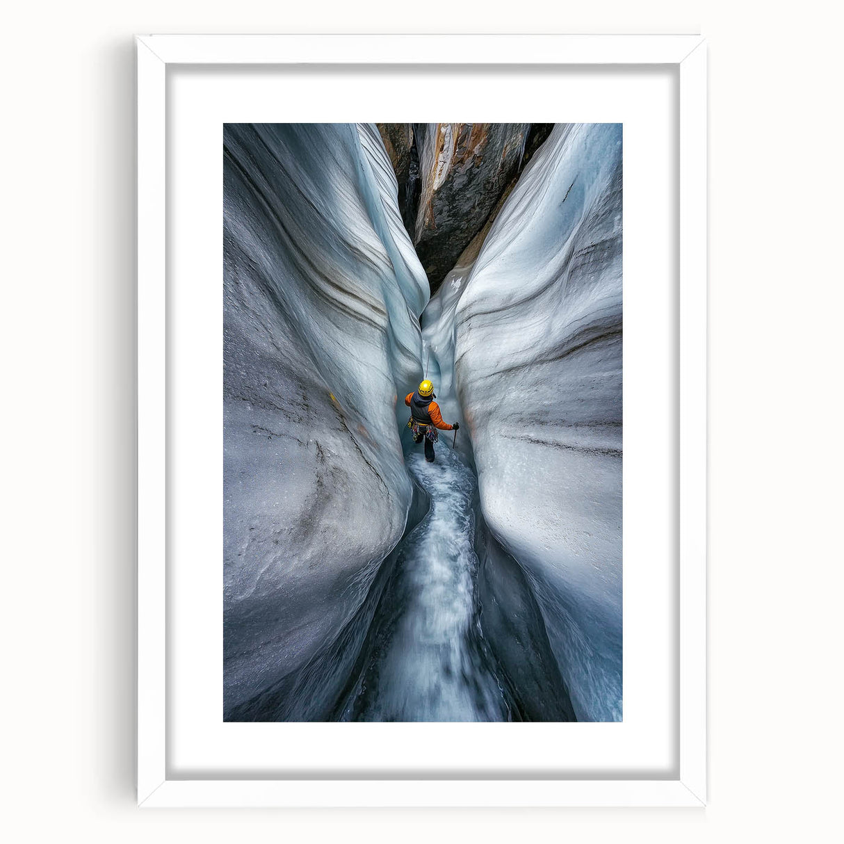 Framed landscape artwork depicting stunning caves, featuring a white mat and sleek design, ideal for modern home decor. Perfect for adding natural beauty to any space.