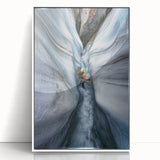 Framed acrylic artwork showcasing a stunning cave landscape with vibrant colors, white frame enhancing the visual appeal; perfect for home decor and art enthusiasts.