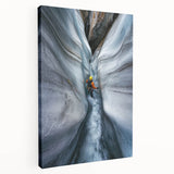 Stretched canvas artwork depicting a serene landscape with caves, showcasing rich earthy tones and intricate details, perfect for home decor enhancement.