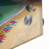 Close-up of a vibrant acrylic landscape artwork depicting dramatic cliffs and ocean waves, showcasing rich colors and intricate textures, ideal for home decor.