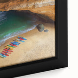 Close-up of a framed canvas artwork depicting a dramatic cliff landscape with vibrant colors and intricate details, ideal for enhancing modern home decor.