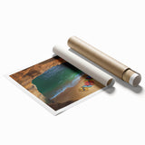 Stunning rolled print showcasing a vibrant landscape of dramatic cliffs and serene ocean waves, perfect for enhancing your home decor with natural beauty.