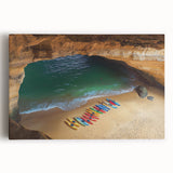 Stretched canvas artwork depicting a dramatic cliff landscape with vibrant colors and intricate details, perfect for enhancing home decor and creating a serene atmosphere.