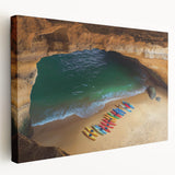 Stretched canvas artwork showcasing a dramatic cliff landscape in vibrant colors, highlighting unique textures and intricate details, perfect for modern home decor.