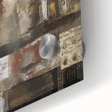 Close-up of an abstract architecture wall art piece, showcasing vibrant colors and intricate geometric patterns on acrylic glass, ideal for modern decor.