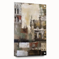 Abstract architectural wall art created with acrylic glass, showcasing a side view with visible pins. The piece features modern design elements in vibrant colors, perfect for contemporary home decor.
