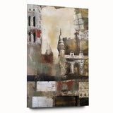 Abstract architecture wall art displayed in a sleek acrylic glass frame, showcasing geometric shapes and vibrant colors, perfect for modern interior decor.