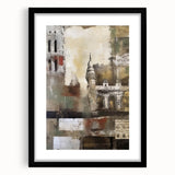 Abstract architecture wall art framed with a black mat, showcasing geometric shapes and lines in a modern design, perfect for contemporary decor settings.