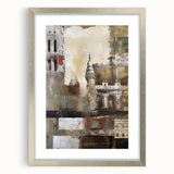 Abstract architecture wall art framed with a silver mat, showcasing modern geometric patterns in muted colors, perfect for contemporary home decor.