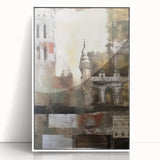 Framed abstract architecture wall art in white acrylic showcasing geometric patterns and vibrant colors, designed to enhance modern interior decor.