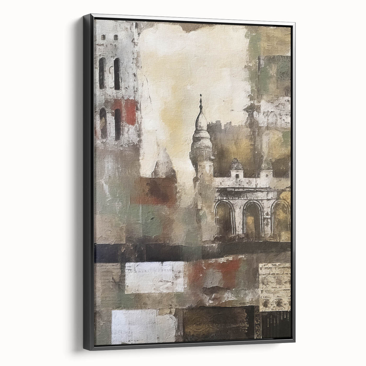 Framed abstract architecture wall art in black, showcasing a modern design with geometric shapes, perfect for contemporary home decor or office spaces.