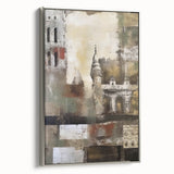 Framed abstract architecture wall art in a sleek silver frame, showcasing geometric shapes and lines, perfect for modern home decor.