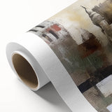 Abstract architectural wall art on rolled canvas, featuring bold geometric shapes in vibrant colors, ideal for modern home decor. Perfect for art enthusiasts.